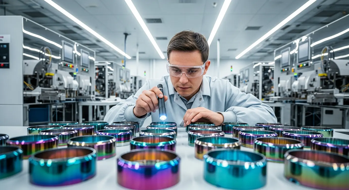 Technician inspecting PVD-coated materials